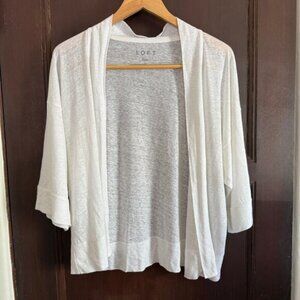 LOFT | White Linen Jersey Open Front Wide Sleeve Cardigan Kimono | Small